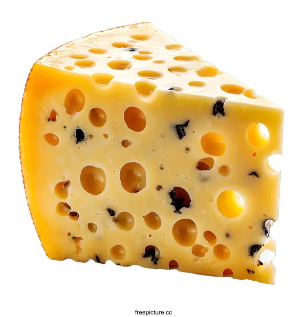 [Transparent Background PNG]Wedge of Swiss Cheese with Black Truffles