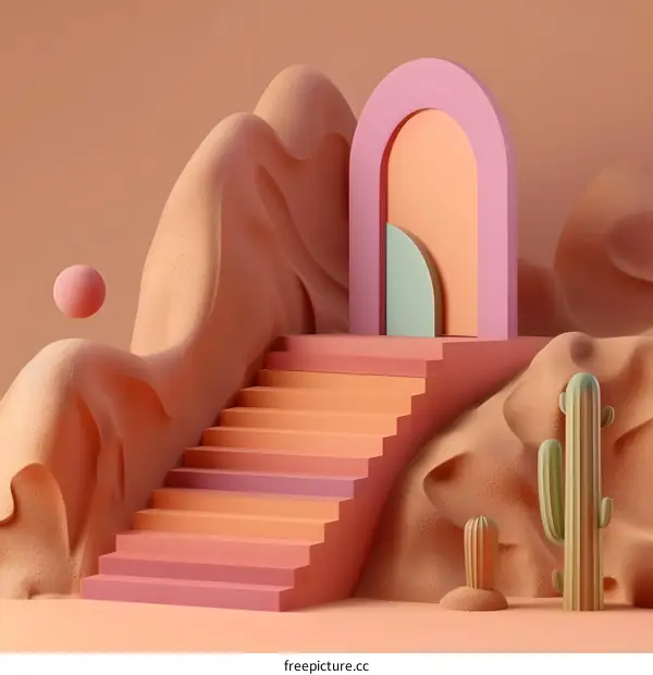 Abstract Desert Scene With Stairs And Archway