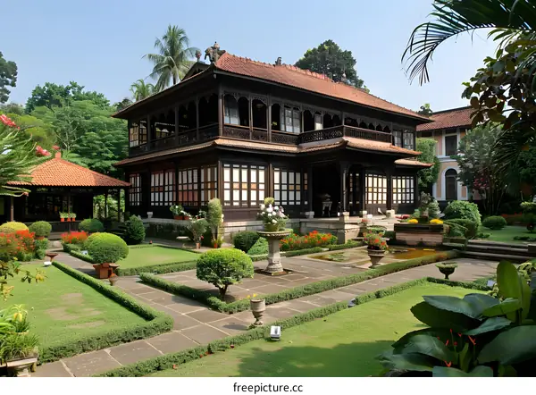 A beautiful Asian style house with a garden