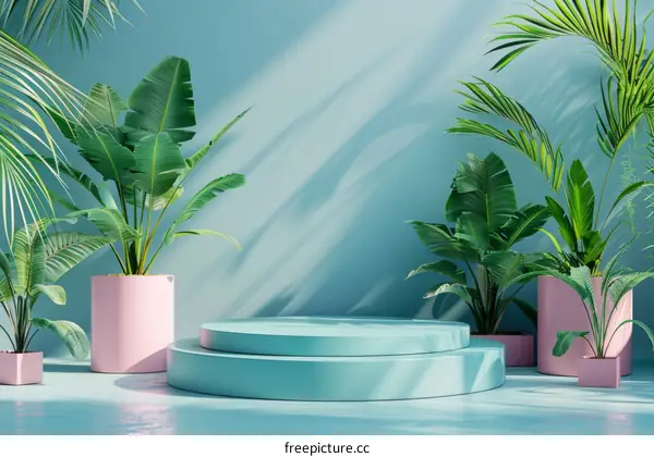 Modern Plant Display Background with Pastel Colors