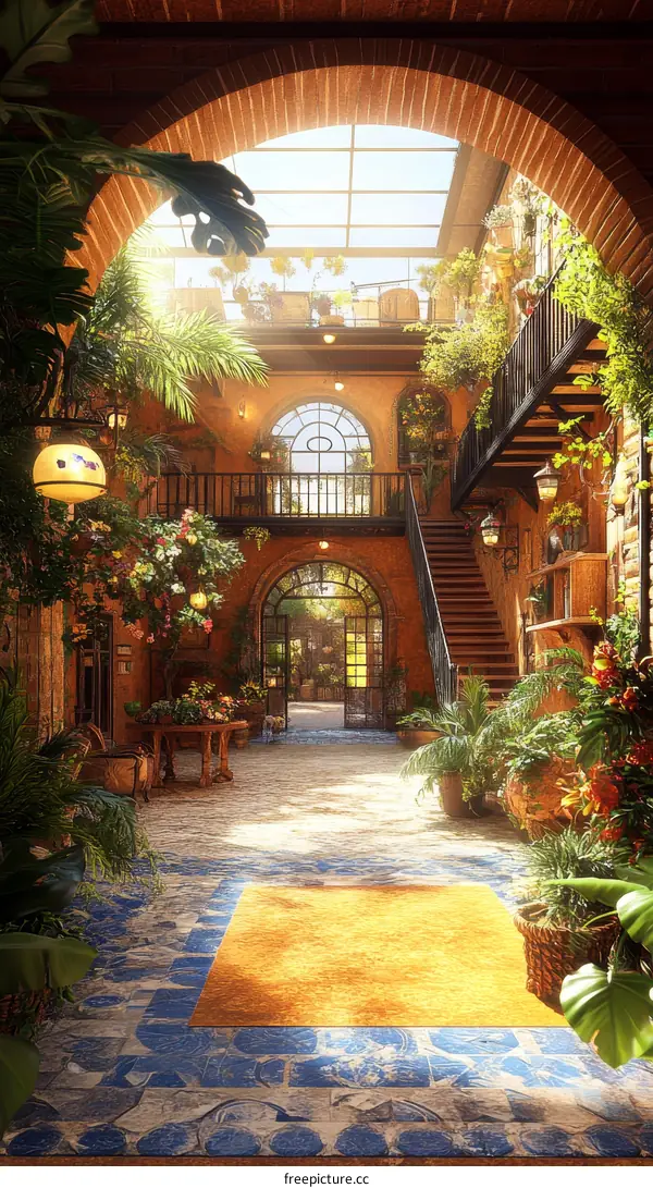 Sunlit Courtyard with Lush Plants