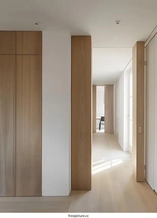 Modern Minimalist Interior Design With Wooden Doors And White Walls