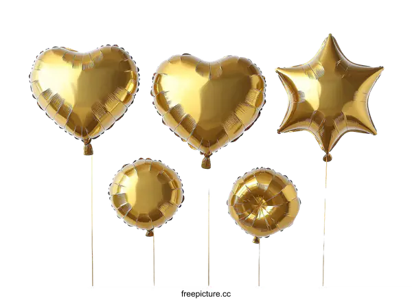 [Transparent Background PNG]Golden Foil Balloons in Various Shapes