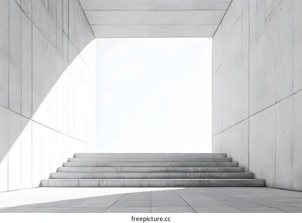 Concrete Stairway with Minimalist Design Leading to Bright Sky