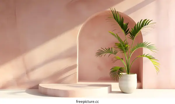 Minimalist 3D Render of a Plant on a Pink Stage