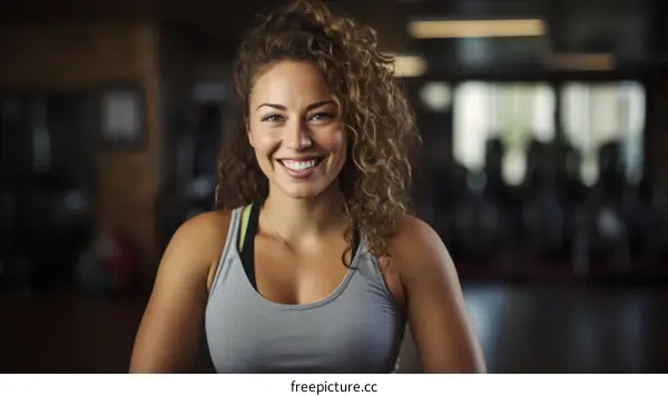 Portrait of a young woman smiling in a fitness studio