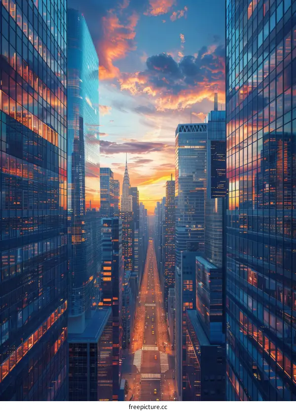 Sunset Cityscape Skyline High Angle View