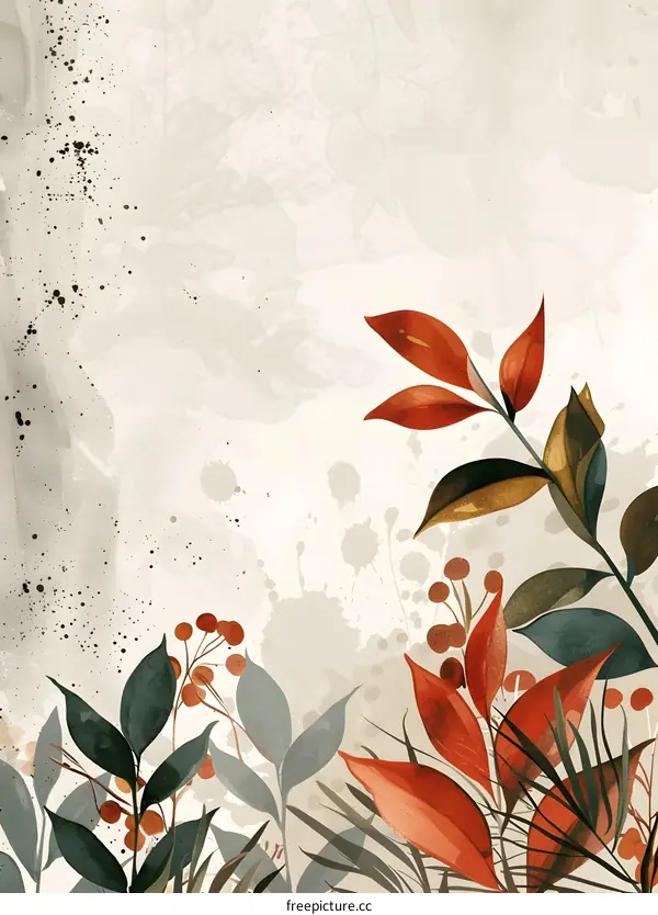 Watercolor Painting of Autumn Leaves with Splashes of Color