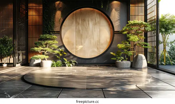 Japanese Style Inspired Room with Round Wooden Walls