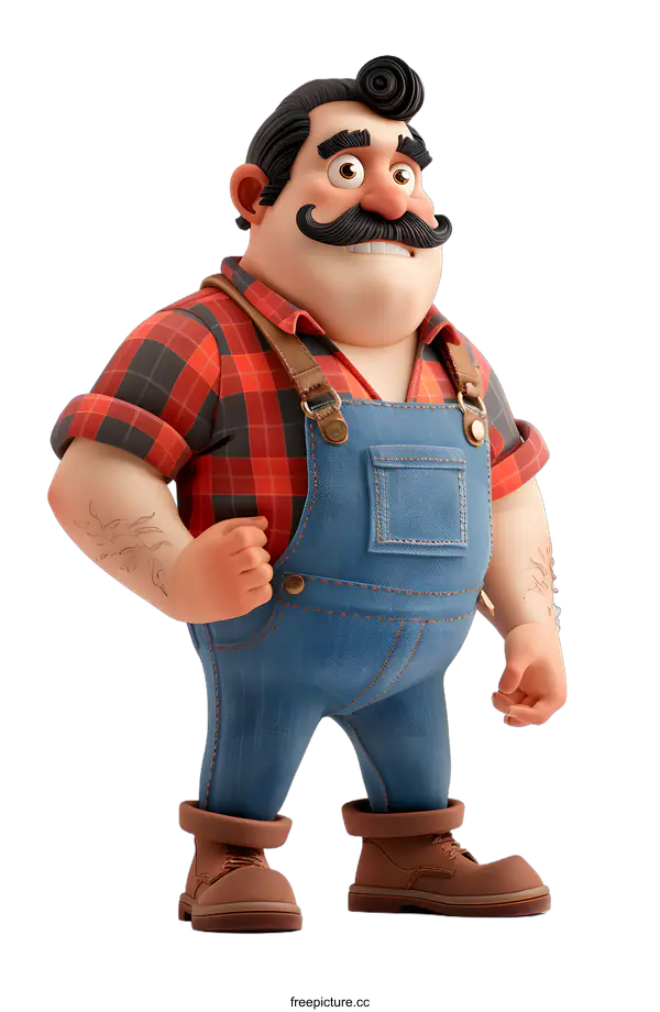 [Transparent Background PNG]A 3D illustration of a cartoon lumberjack
