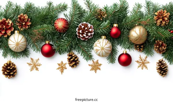 Christmas Decorations Border on White Background