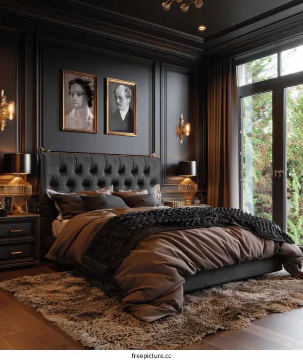 Luxury Dark Bedroom Interior Design Illustrtion