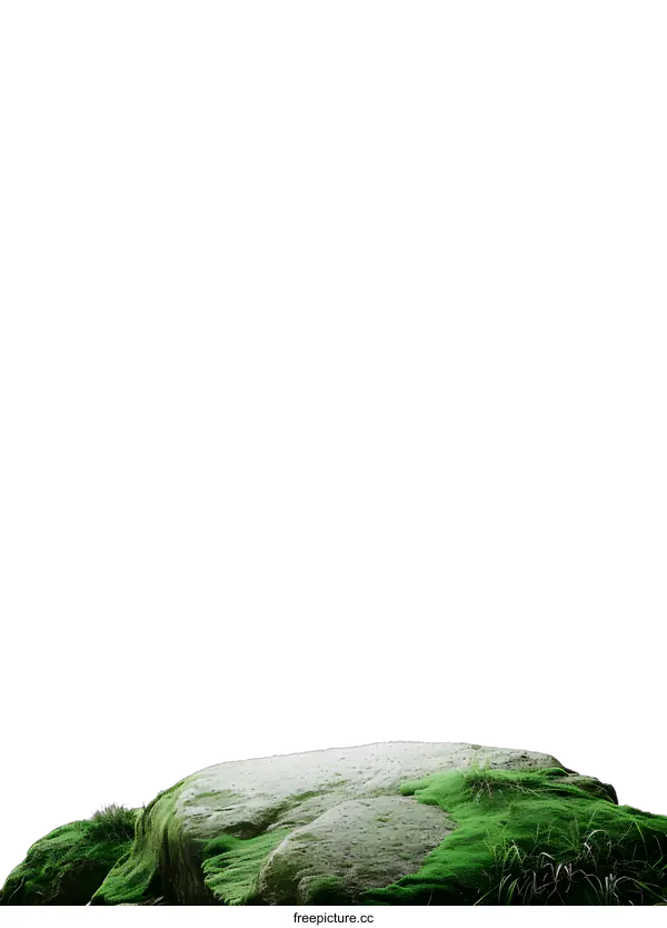 [Transparent Background PNG]Green Moss Covered Rock Against White Background