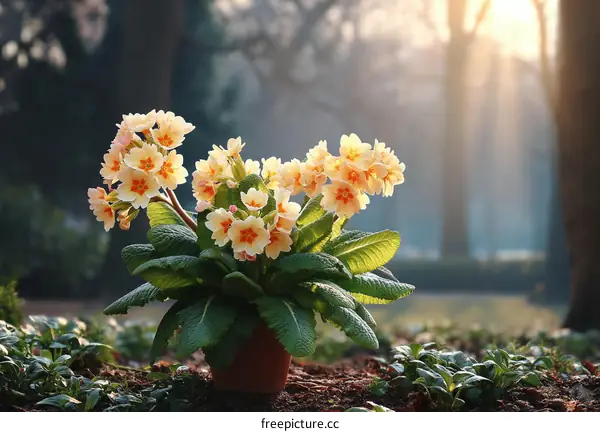 Springtime Primrose in a Potted Garden
