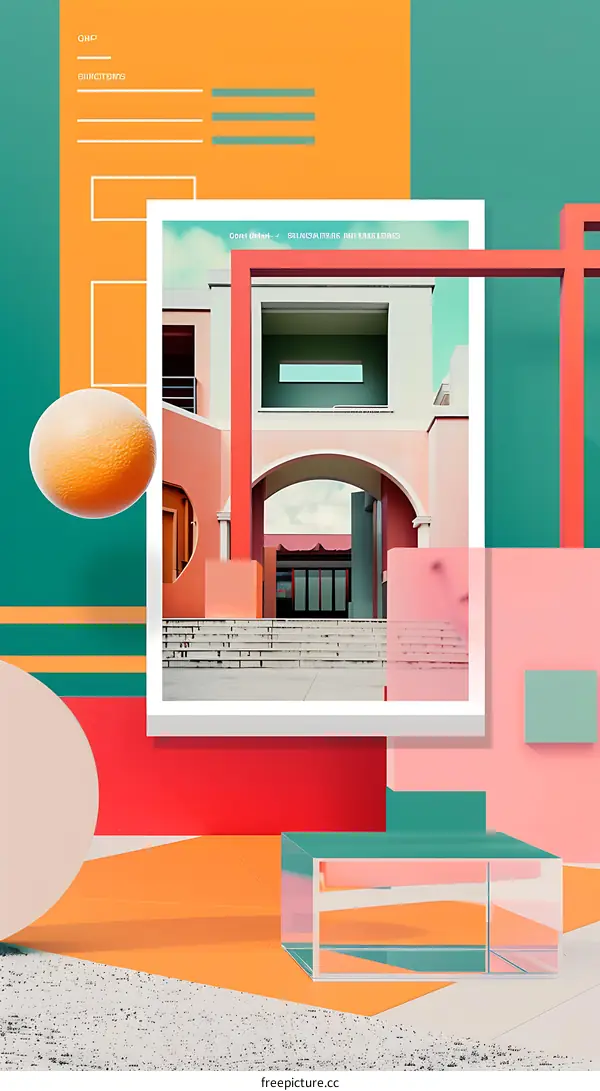 Abstract Geometric Minimalist Composition With Orange and Green Colors