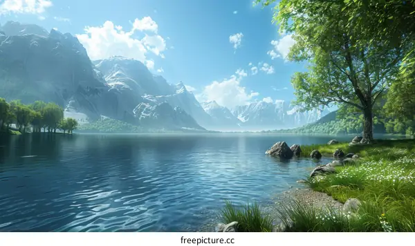 Serene Mountain Lake Landscape