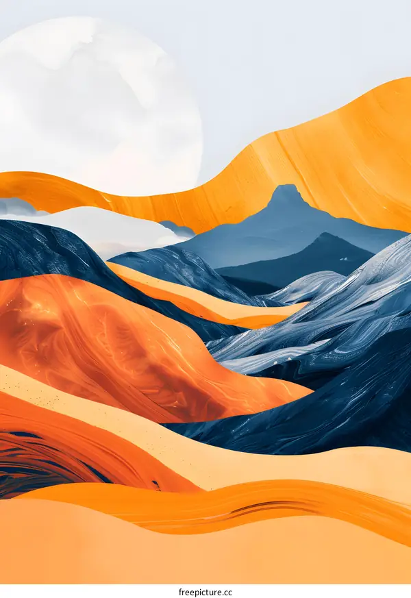 Abstract Mountain Landscape with Yellow, Orange, Blue Colors