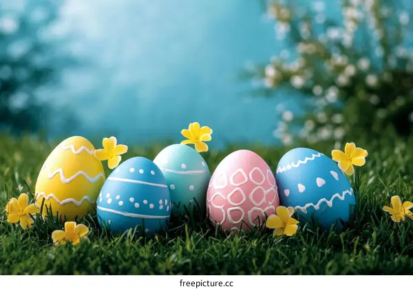 Colorful Easter Eggs in Grassy Meadow
