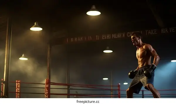 Male boxer celebrating his victory in a boxing ring