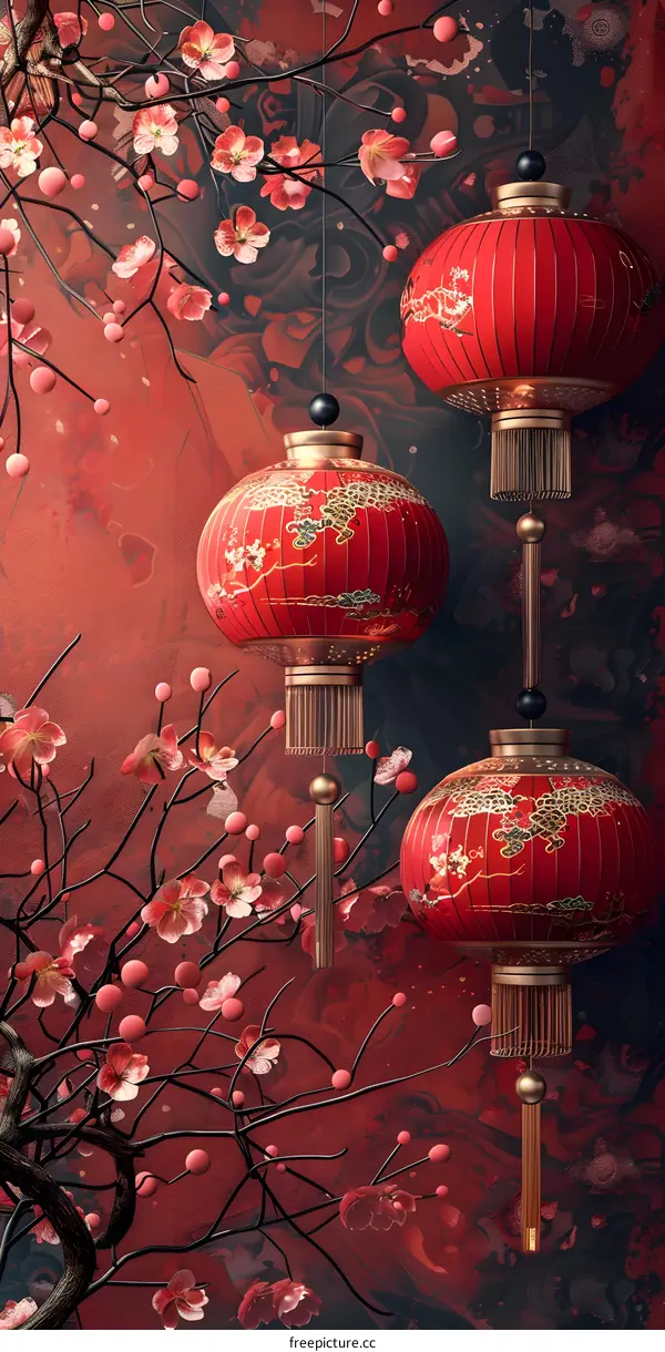 Red lanterns hanging from a tree
