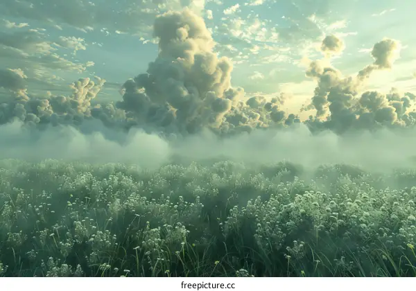field of flowers under cloudy sky