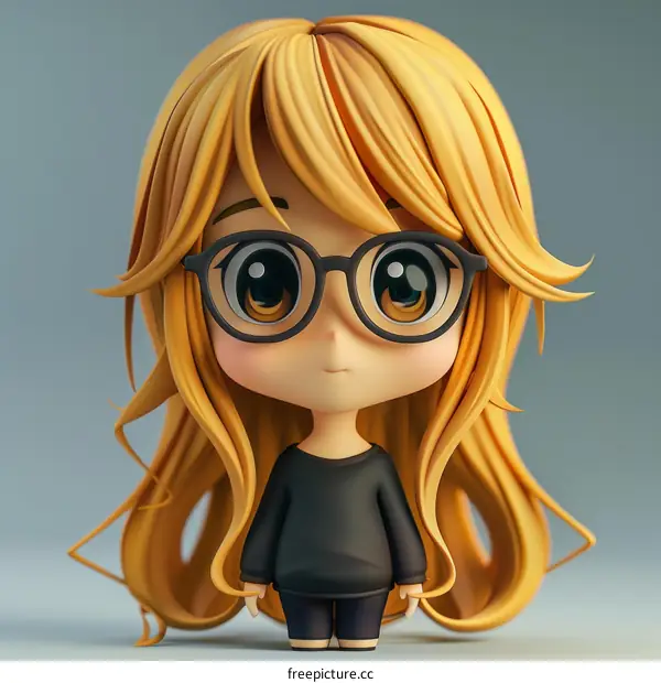 Cute Anime Girl with Blonde Hair and Glasses - 3D Illustration
