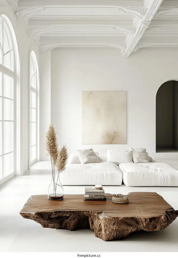 Modern Minimalist Living Room with Wooden Coffee Table