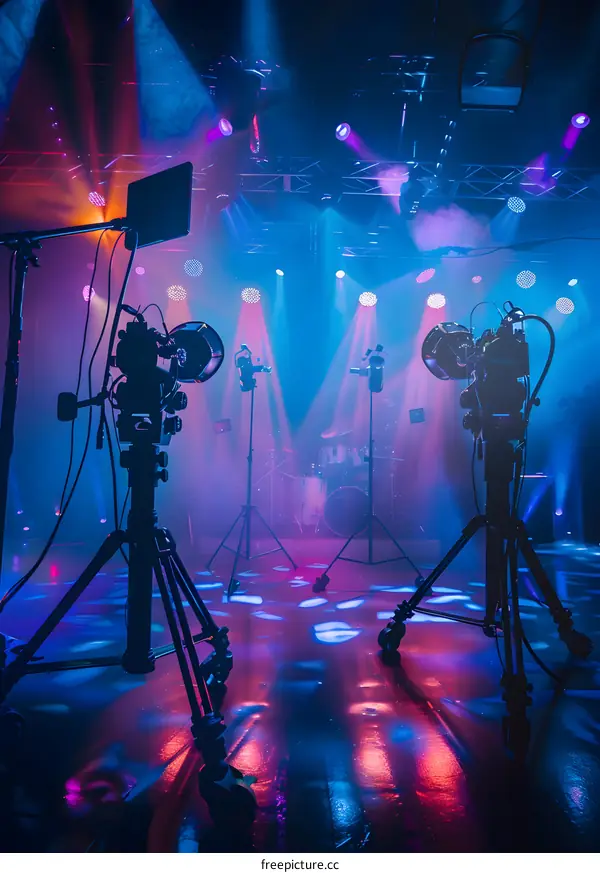 Concert Stage Camera Setup With Colorful Lights