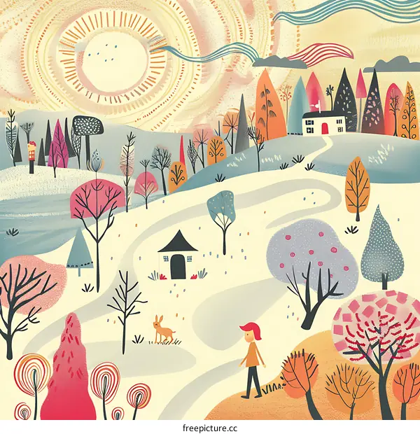 Walking Through the Colorful Forest with a Deer