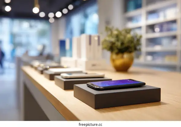 Mobile Phones on Display in a Modern Store