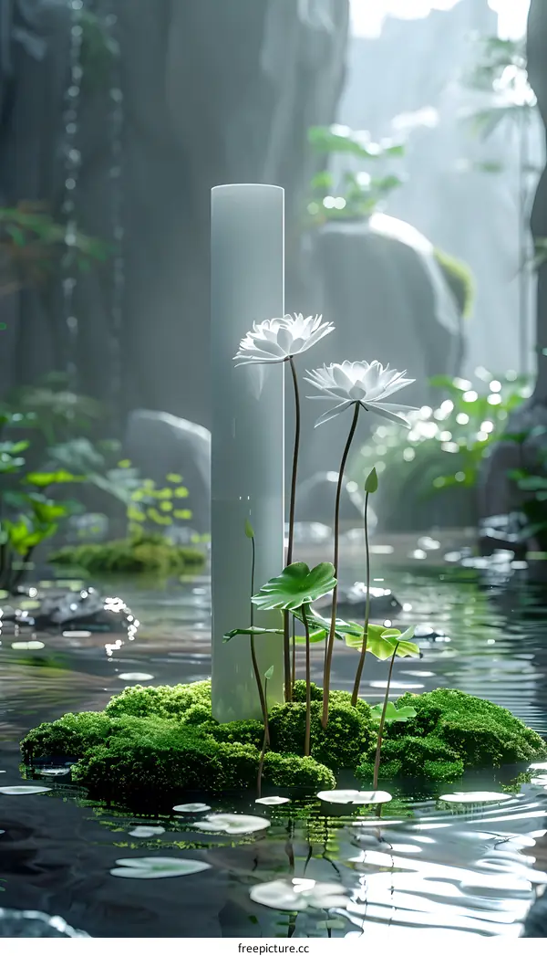 White Water Lily in a Zen Garden