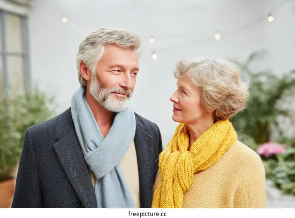 Elderly Couple Outdoors Enjoying Autumn