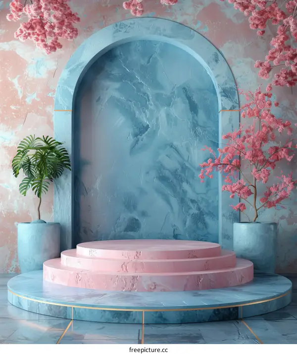 Pastel Pink and Blue Marble Display Podium