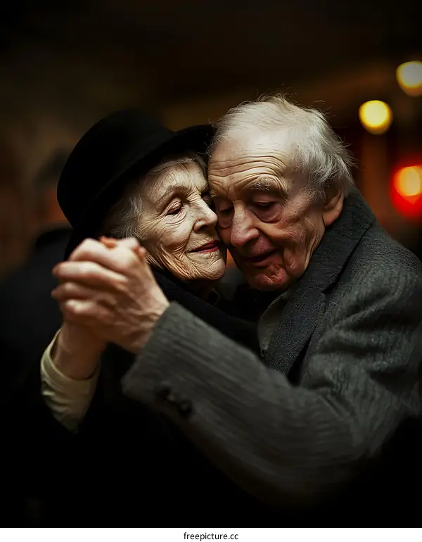 Elderly Couple Dancing Close Together