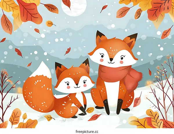 Cute Fox Family In The Snow