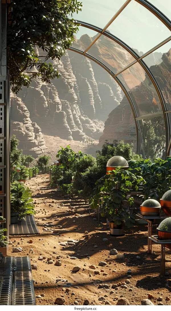 The plants inside the glass dome on Mars