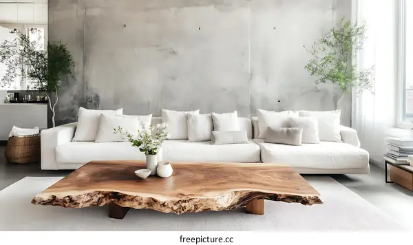 Modern Minimalist Living Room with Natural Wooden Coffee Table