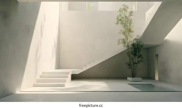 Minimalist Interior Design with Stairs and Greenery