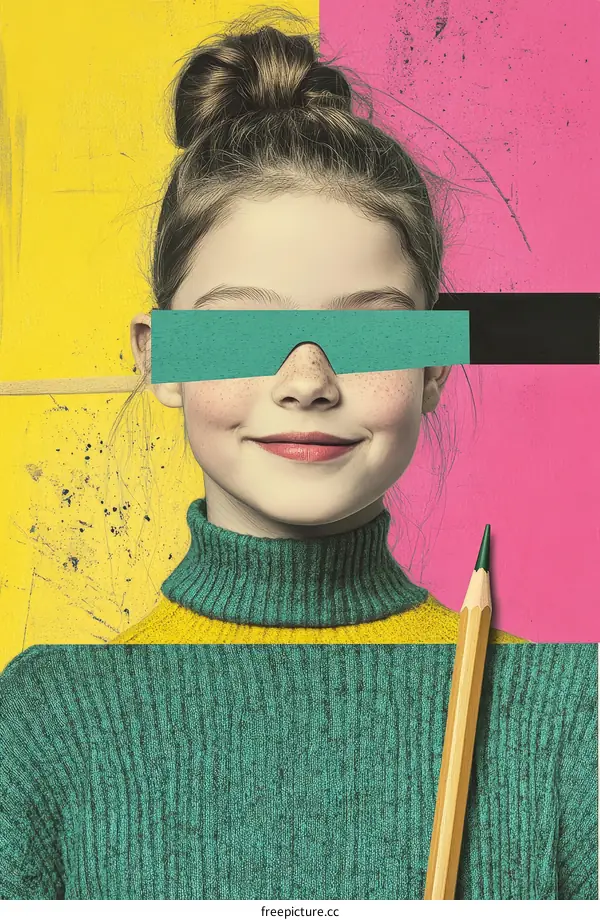 Colorful Collage Portrait of a Girl with Glasses