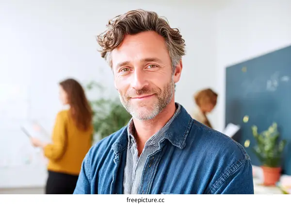 Caucasian Businessman Posing in Modern Office