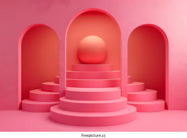 Pink abstract background with podium and sphere