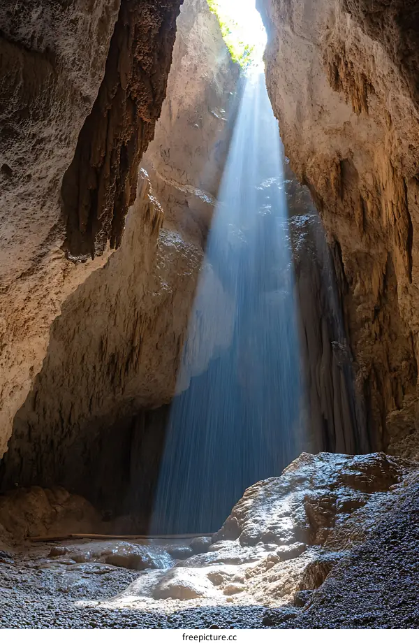 Sunlight Streaming Through Cave Opening