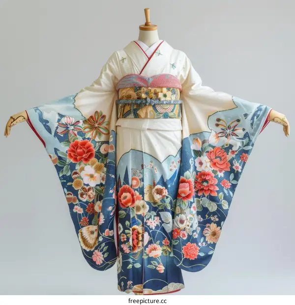 A woman wearing a kimono with a floral pattern