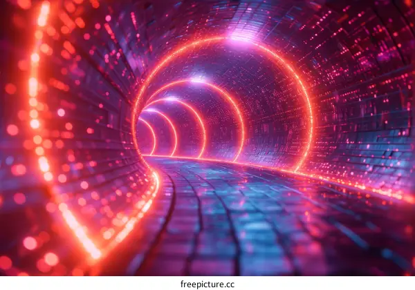 Stunning Futuristic Sci-Fi Tunnel With Glowing Neon Lights
