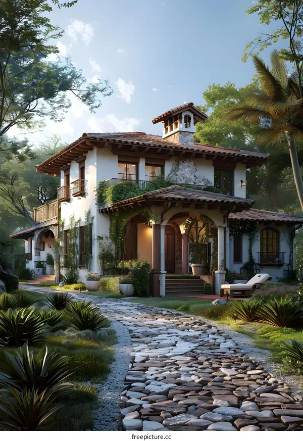 Stone path leading to luxury villa