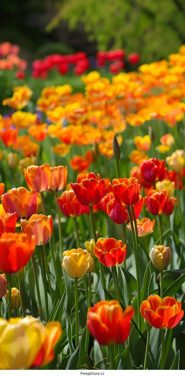 Colorful Tulips Blooming in a Field
