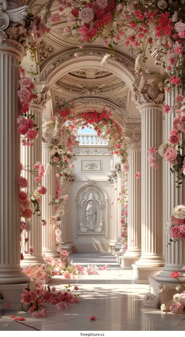 Elegant Floral Decorated Interior Hallway