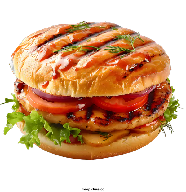 [Transparent Background PNG]Delicious Grilled Chicken Burger on White Background
