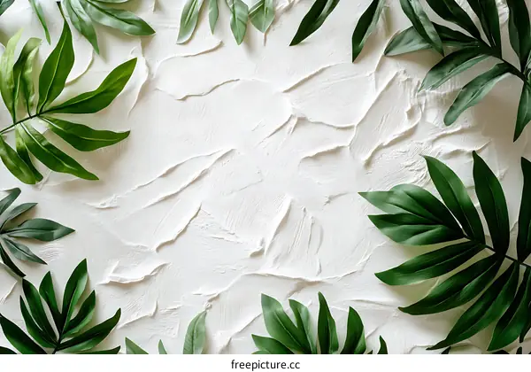 White Background With Green Leaves Tropical Foliage