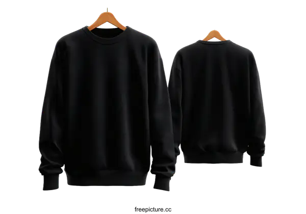 [Transparent Background PNG]Blank Black Sweatshirt Mockup on Wooden Hanger